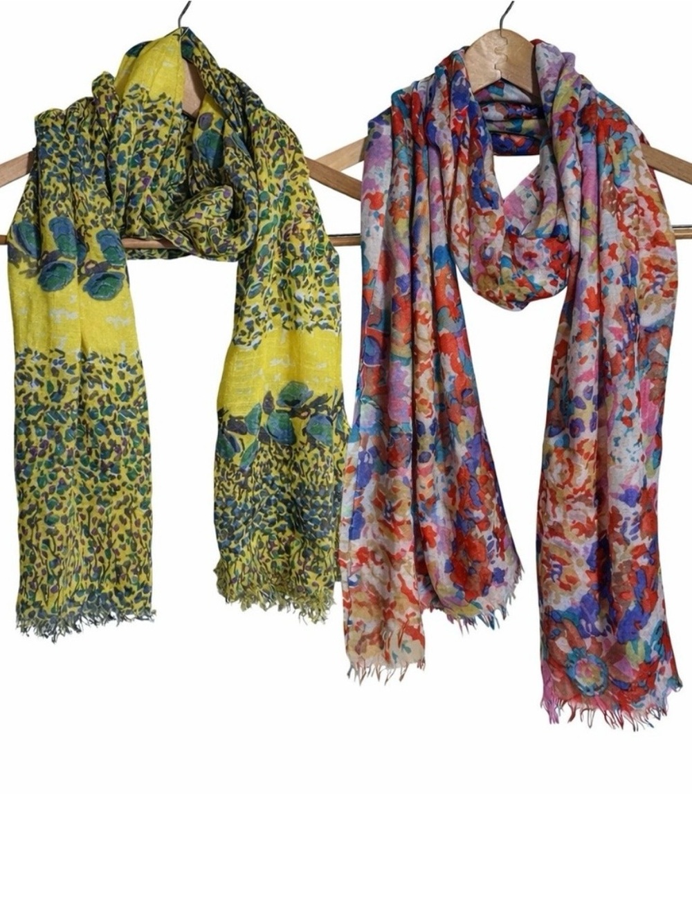 2 Barneys New York Scarves Floral Abstract Viscose Wool Silk Scarf DISCONTINUED